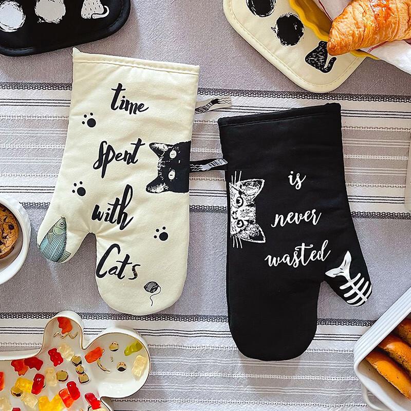 Хлопковые термостойкие прихватки для духовки с рисунком кошек (Пара)