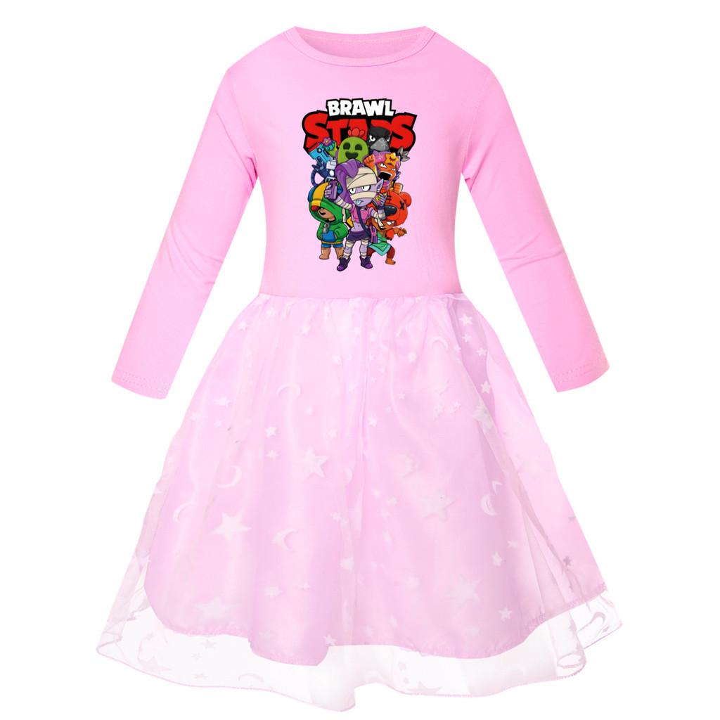 4094 Girls Brawl Stars Print Mesh Rainbow Princess Dress