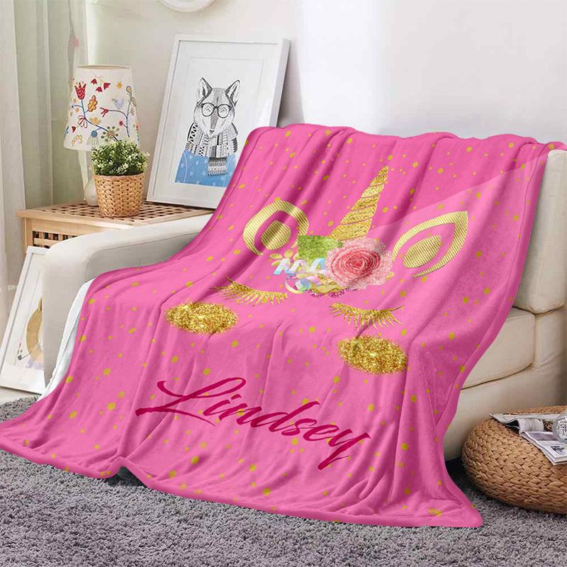 Pink Cartoon Unicorn Blanket Baby Girl Boy Linen Flannel Blanket Personalized Family Friend