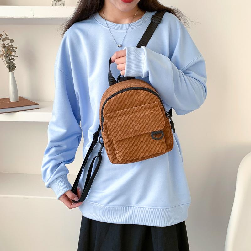 Minimalist and Versatile Striped Velvet Mini Backpack Students and Women for Leisure Travel