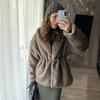 Autumn and winter thickened high-quality mink hair jacket waist slim green fruit collar imitation fur coat warm fur top women