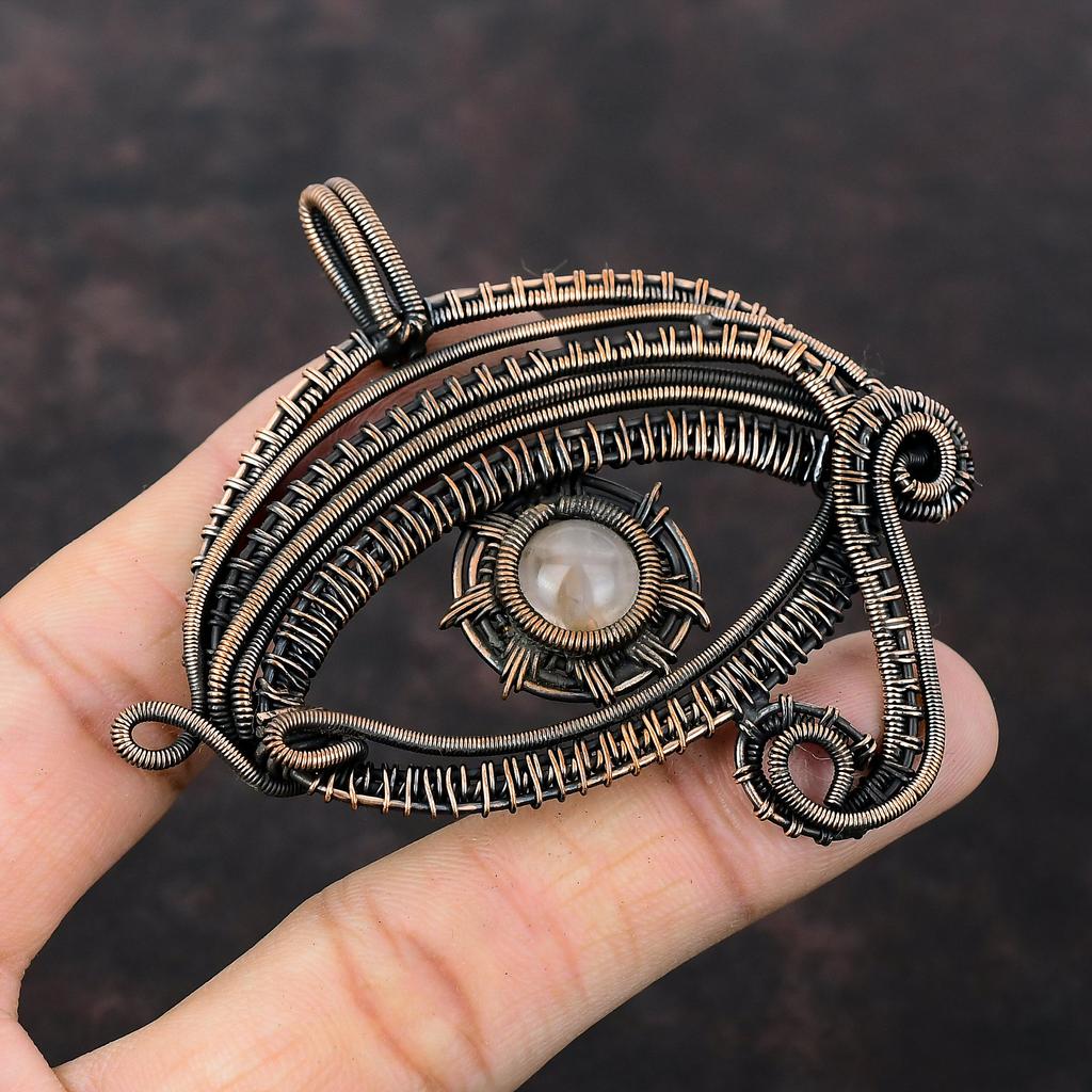 Evil Eye Rose Quartz Pendant Copper Wire Wrapped Pendant Handmade Gemstone Pendant Rose Quartz Jewelry Gift For Women Antique Copper Jewelry