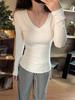 Women's Slim Fit Solid V-Neck Long-Sleeve Top for Autumn & Winter