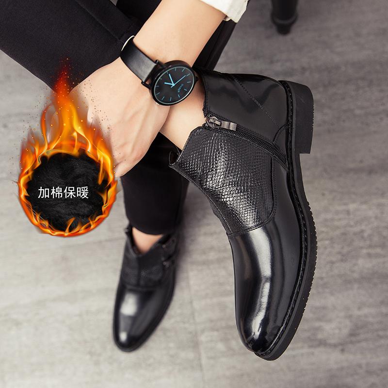 Autumn Winter Elegant Chelsea Boots Genuine Leather Men Couple Shoes Customized Slip-On Dress Formal Boots Model Fashion Show