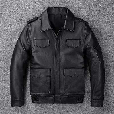 Hunting Leather Jacket Men Vintage Red Brown Black Genuine Cow Men'sLeather Jacket Pockets Real Skin Coat Autumn