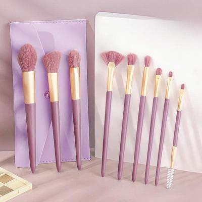 9Pcs/set Portable Complete Set of Multipurpose Purple Synthetic Bristles Makeup Brushes