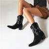 FOREADA Stivaletti da Cowboy Corti da Donna Punta Quadrata Tacco Medio Spesso Ricami Stivale da Cowgirl Occidentale Scarpe alla Moda da Donna Inverno 46