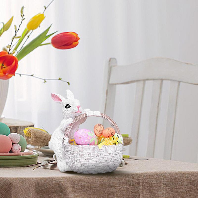 Bunny Statue Desktop Figurine Ornament Decorative Home Decor Statue Desktop Figurine Ornament For Decor Resin Rabbit Basket