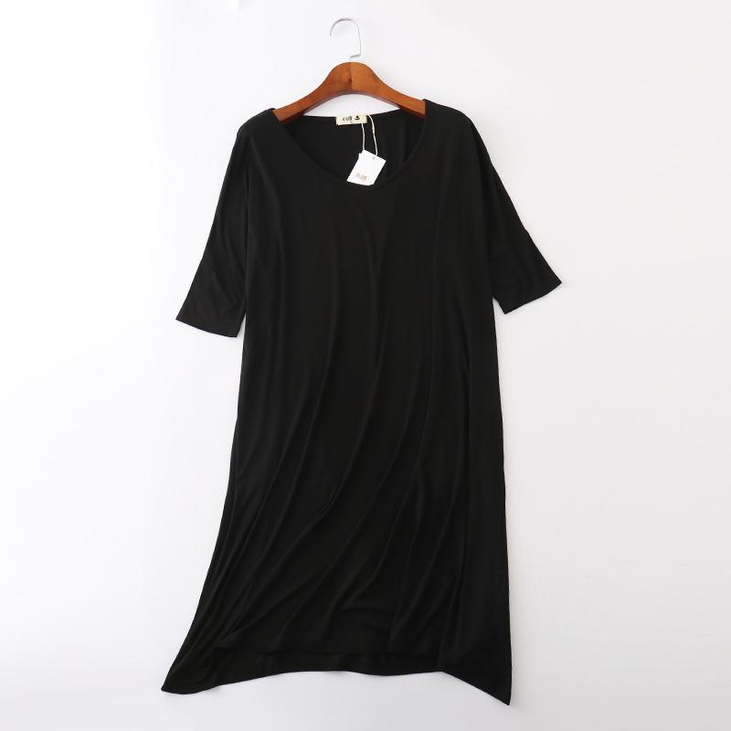 Plus Size Modální tričkové šaty s polovičními rukávy - Jarní/letní noční košile