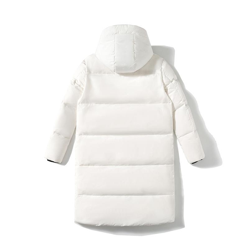 Fashion solid color large pocket casual mid-length hooded down jacket for men and women, winter white duck down warm