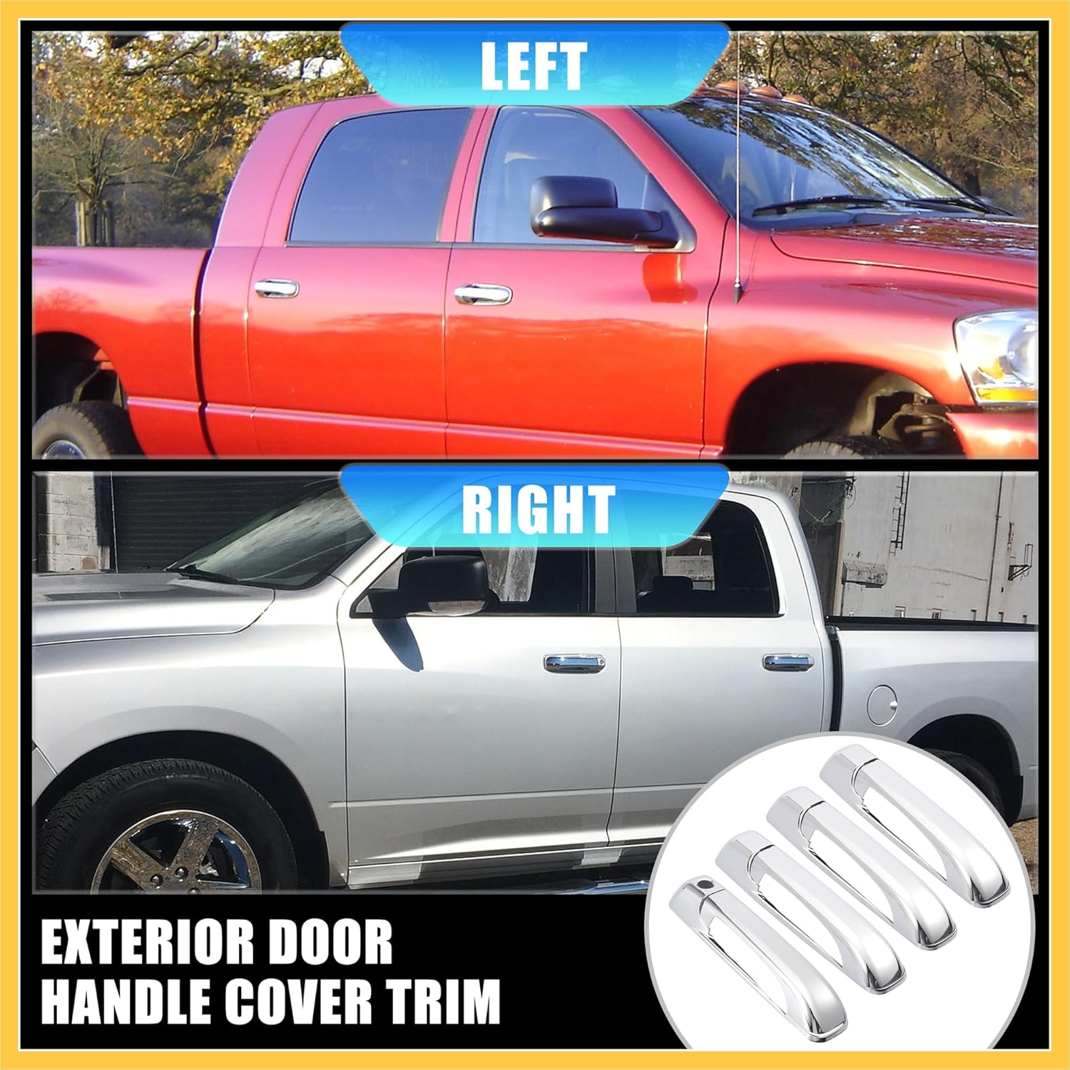 

4pcs Chrome Plated ABS Exterior Side Door Handle Cover Trim for Dodge for Ram 1500 for Jeep Commander Grand Cherokee 2006-2010 Silver Tone Outer Door