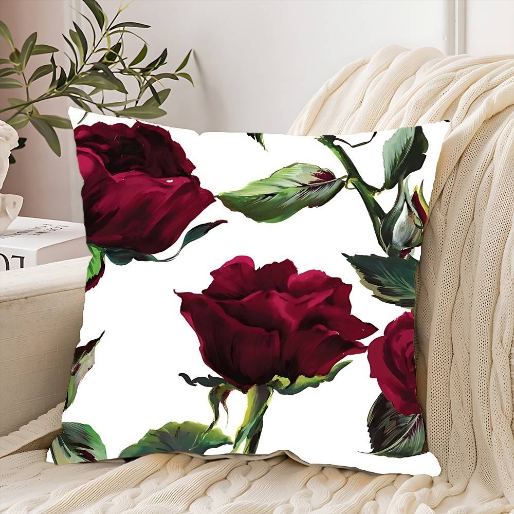 Red Rose Flowers Pillow Case Throw Pillow Cover Nordic Vintage Style Cushion Covers Home Living Room Sofa Couch Seat Decor
