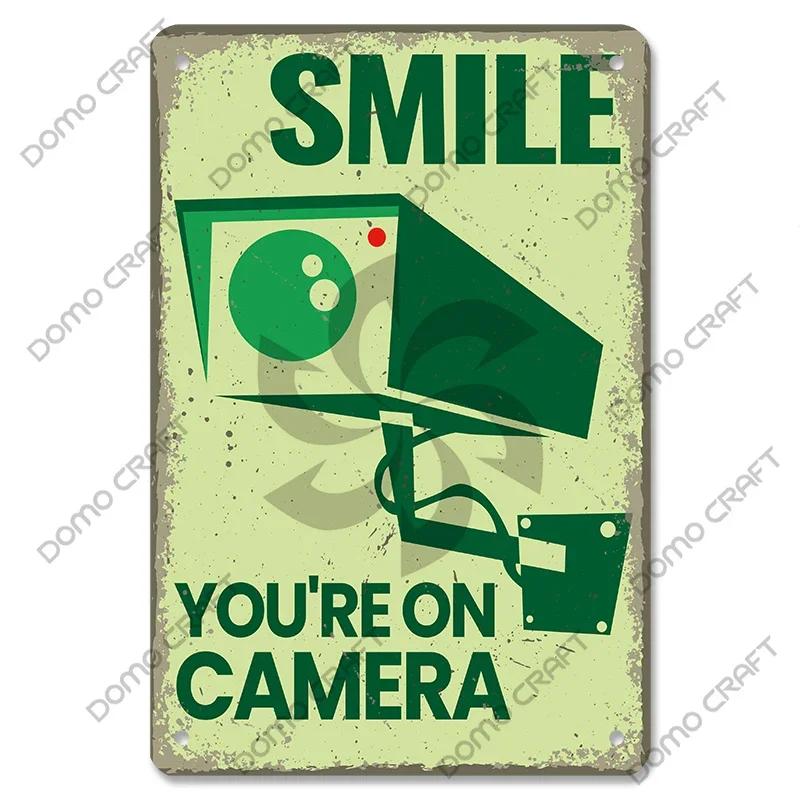 Warning CCTV Tin Signs Metal Plaque Notice  Hour Security Camera Vintage Poster Metal Plate Wall Decor for Mall Shop Bar Home