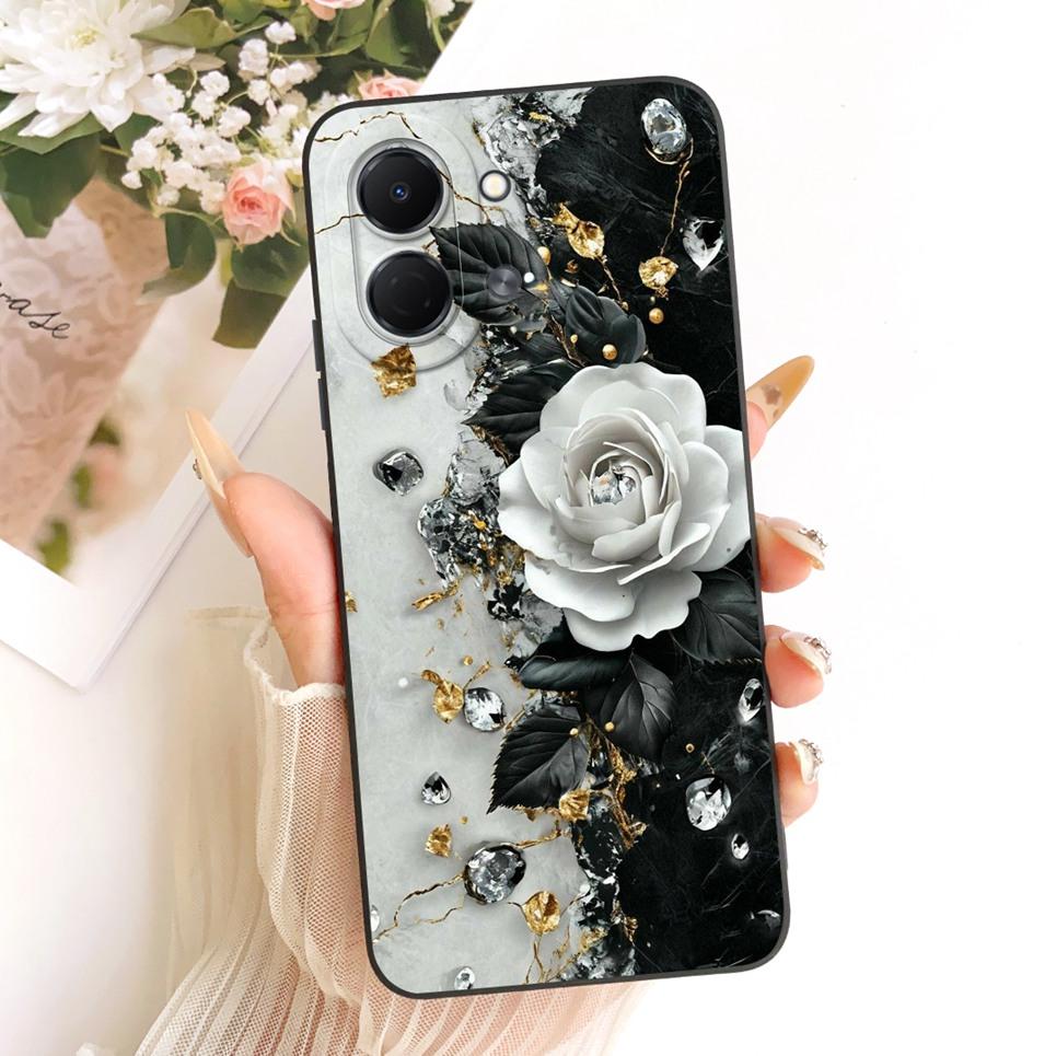 Liquid Silicone Soft Back Cover For Tecno Spark GO 3 GO3 KN3 Phone Case Luxury Girly Flower Butterfly Bow Painting Casing