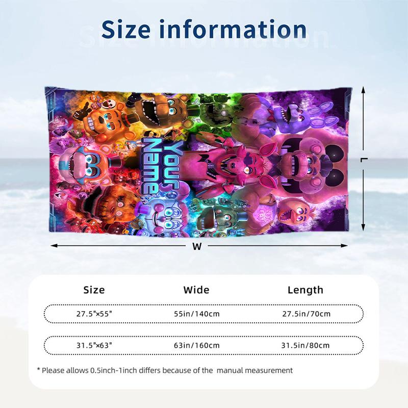 Five Nights At Freddy’s Beach Towel, Personalized Custom Text, Quick Dry Soft Large Towel For Swimming Pool Travel