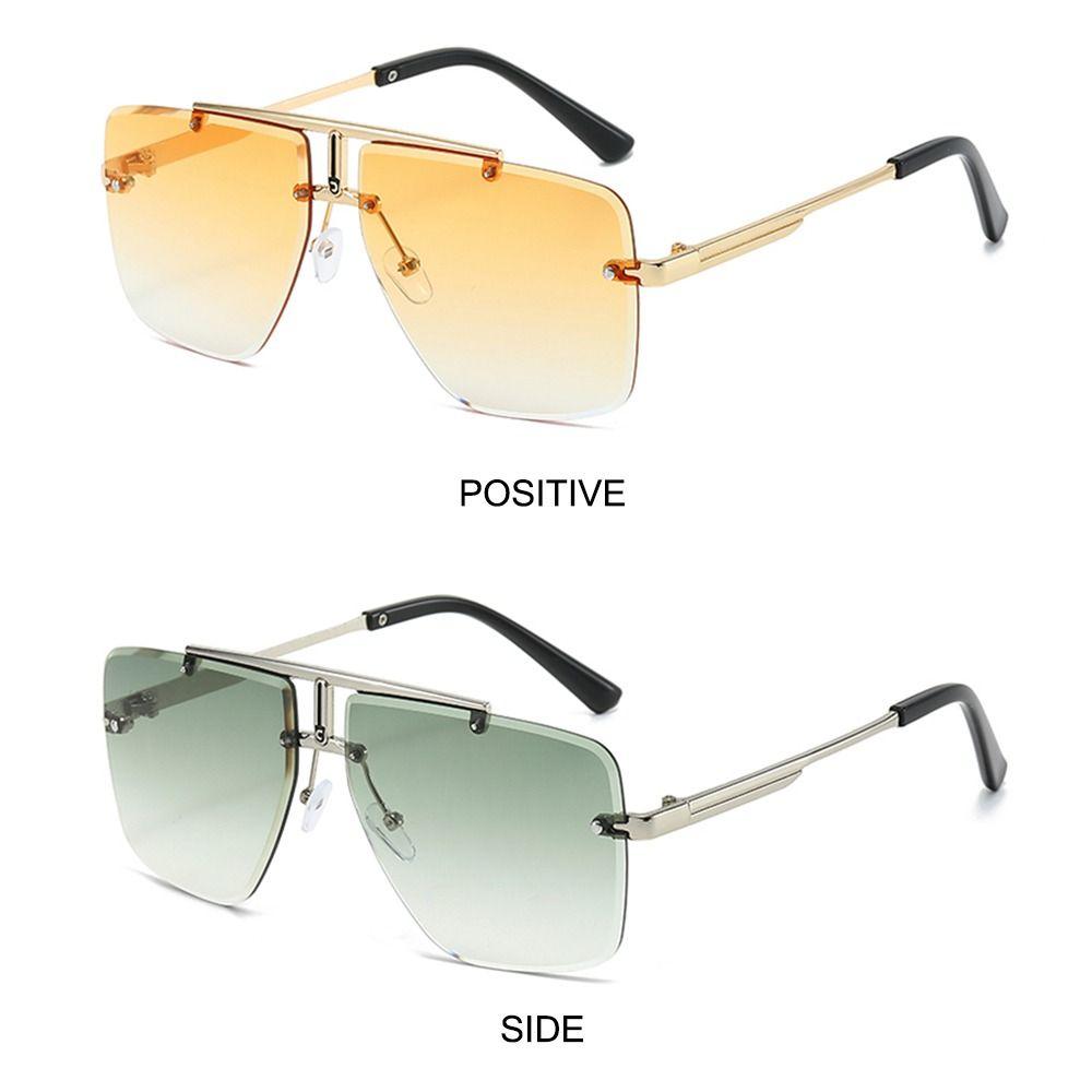Fashion Double Bridge Sunglasses For Women Men Trendy Rimless Sun Glasses Uv Protection Shades Square Gradient Lens Sun Glasses