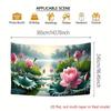 Serene Misty Lotus Tapestry, Pink Water Lilies and Green Leaves on a Calm Morning Lake, Peaceful Zen Wall Art