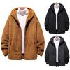 Men Winter Coat Plush Zipper Hooded Solid Color Soft Cold-proof Thicken Plus Size Autumn Coat for Outdoor