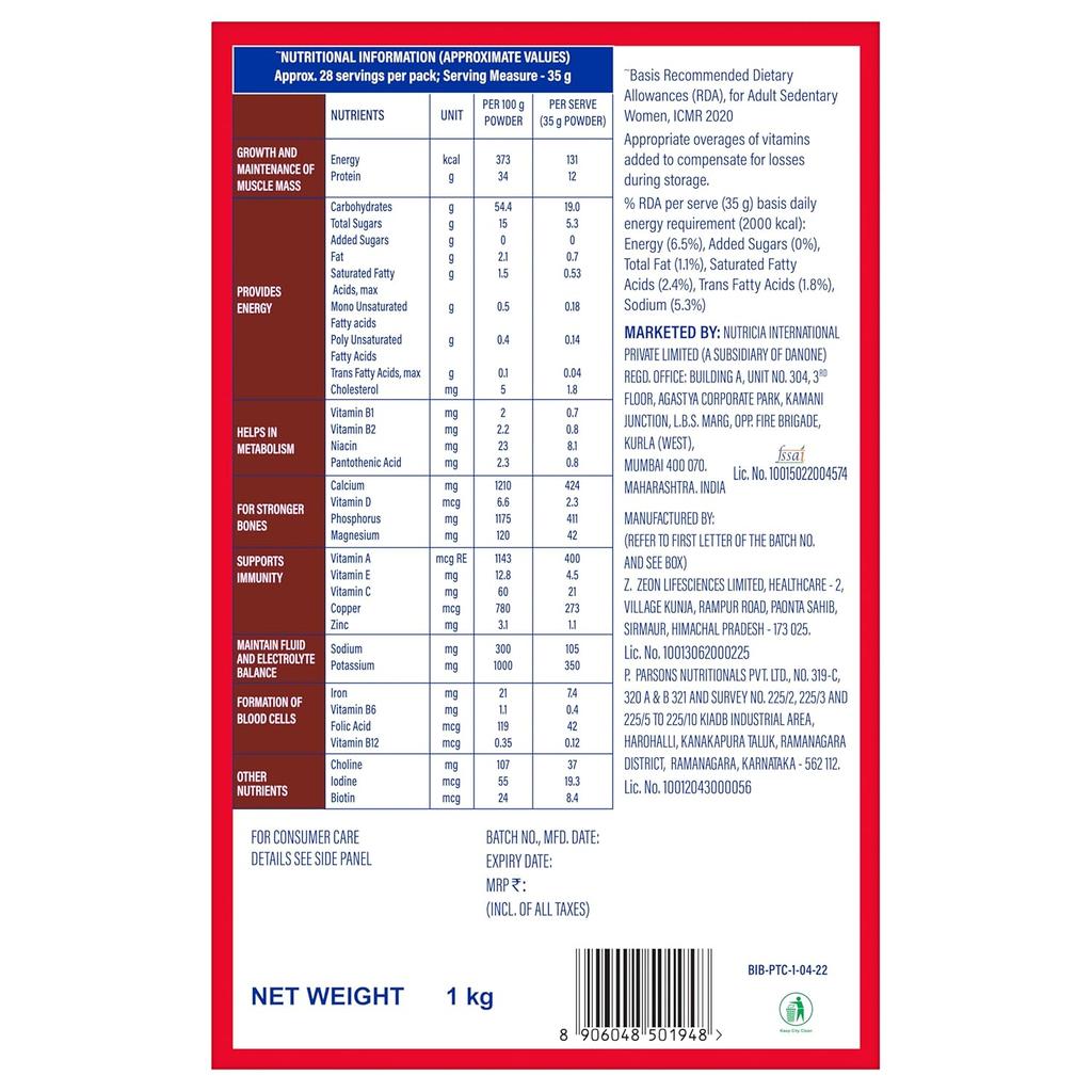 Protinex Rich Chocolate Nutritional Protein Mix for Adults 1 Kg BIB with 25 Vital Nutrients for Strength and Immunity