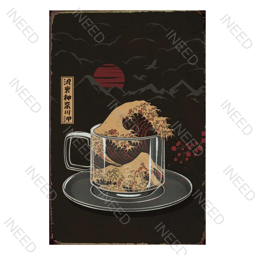 Japanese Samurai Vintage Metal Plate Living Room Decoration Painting Metal Wall Art Plaque Retro Tin Sign Bar Pub Home Decor