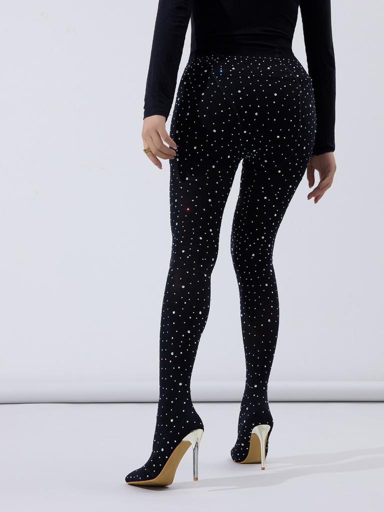 Fashion Pants and Boots Water Diamond High Heels Elastic Pointed Women's Shoes Thigh High Boots Women Shoes Plus Size35-45