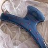 Polka Dot Blue Retro Claw Clip for Women - Red Bow, High-End Updo Hair Accessory