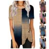 Ethnic Style Round Neck Short Sleeve Top with Side Button Detail and Printed Design Casual Loose Fit Blouse for Women