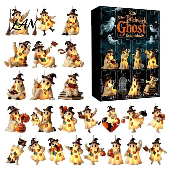 Halloween Window Decorations Advent Calendar 2026, 24 Days Patchwork Ghost Countdown Box Set, Themed Flat Acrylic Hanging Ornaments for Halloween, A