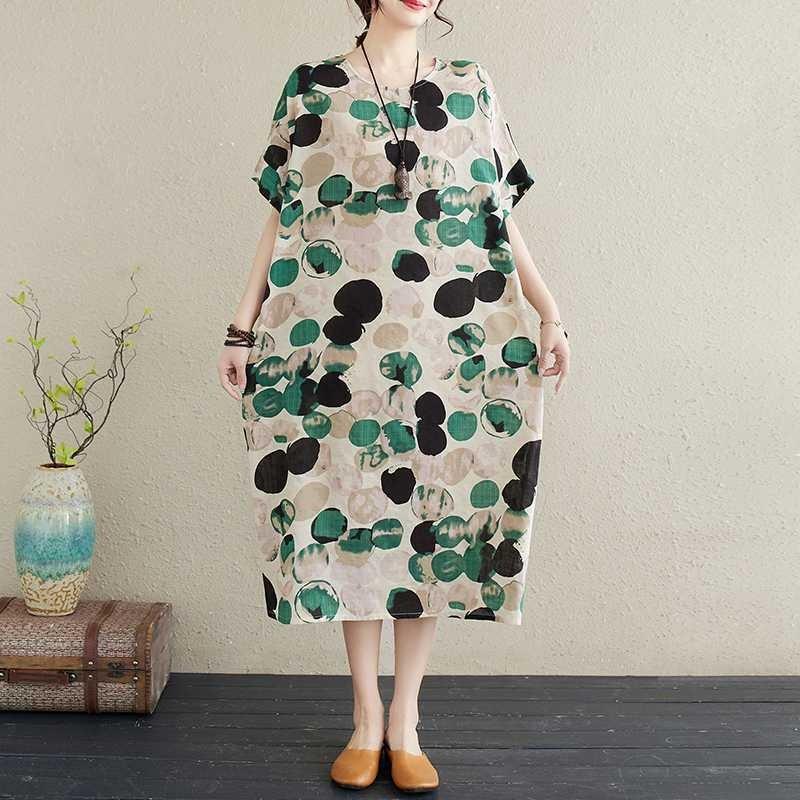 Summer New Retro Polka Dot Big Size Loose Casual Dress Women
