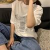 Women's Cotton Printed Crew Neck T-Shirt - Loose, Short Sleeve, Casual Summer Korean Style for Students and Couples