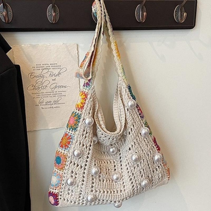Bohemian Folk Wind Hook Floral Bag Women's Knitted Wool Crossbody Bag Relaxant Tote Bag