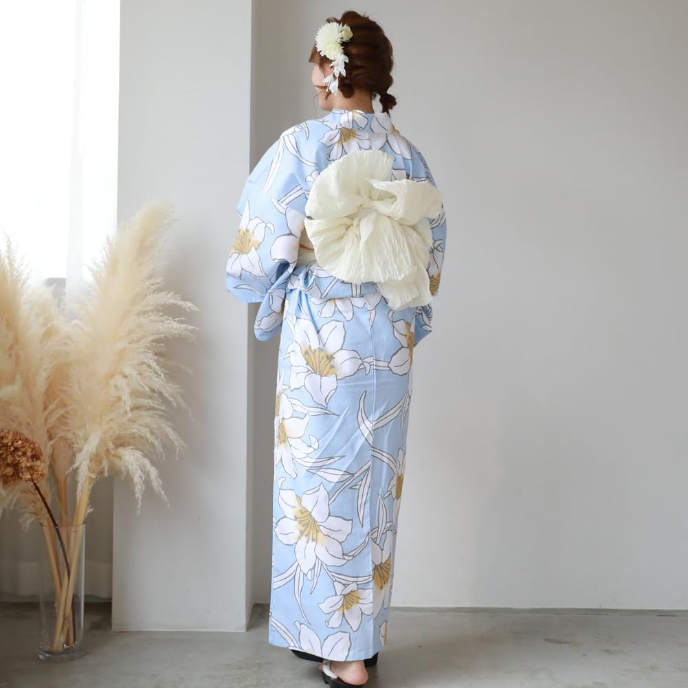 16 modele din care poți alege Set Yukata heko obi Tokimeki dragoste de vară Yukata heko obi set 2 piese crin pe lumină (2.Albastru mare)