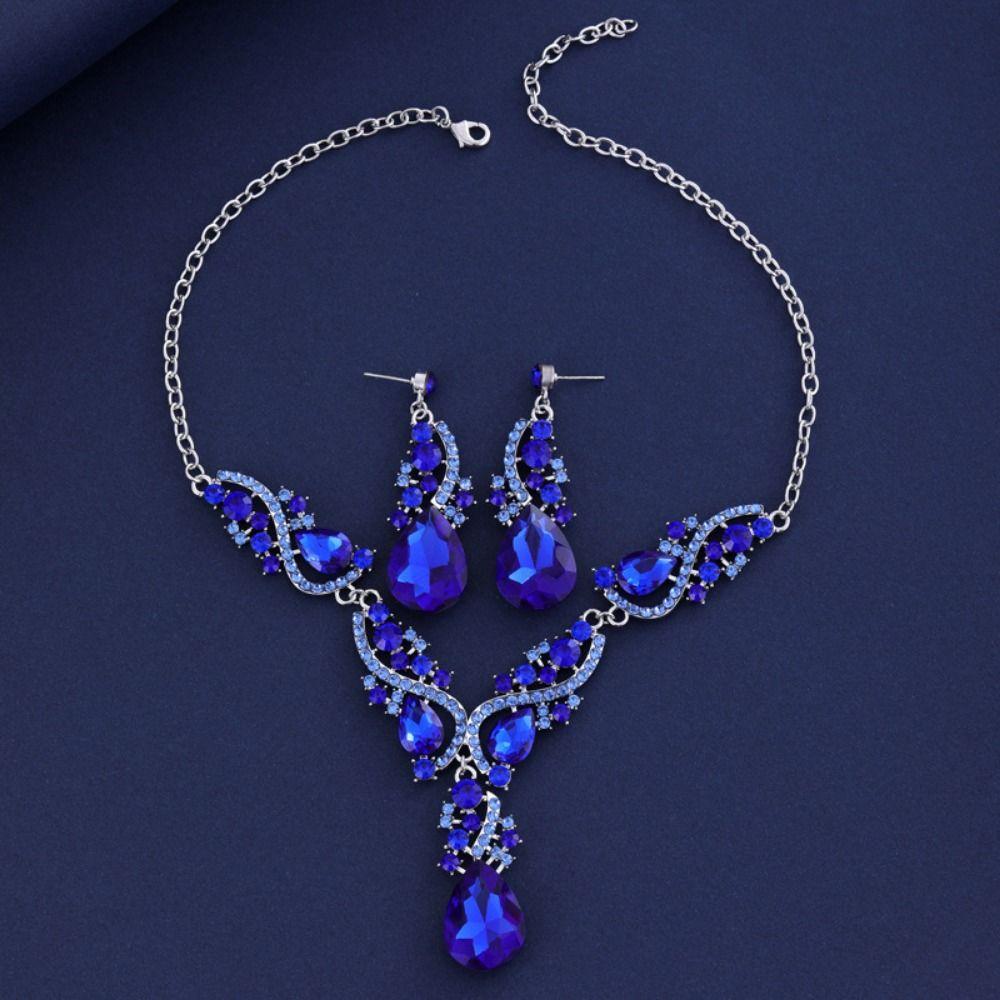 Crystal Rhinestone Jewelry Set Exaggerated Women's Necklace Water Drop Necklace Earrings Set  Party