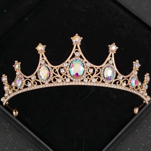 Gold AB Crystal Tiaras And Crowns Rhinestone Prom Diadem Crown For Women Bridal Wedding Hair Accessories Jewelry Crown Tiara