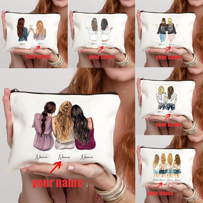 Borsa Trucco Personalizzata Regalo Amicizia Nome Personalizzato Regalo per Amici Damigella BFF Bestie Astuccio Portapenne Portamonete Donna Custodia Cosmetica