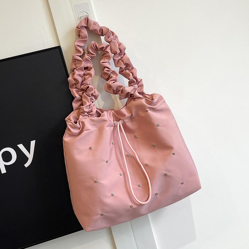 

Korean Trendy Drawstring Pleated Shoulder Bag Large Capacity Tote Bag Sweet Cool Casual Versatile Handbag For Women розовый