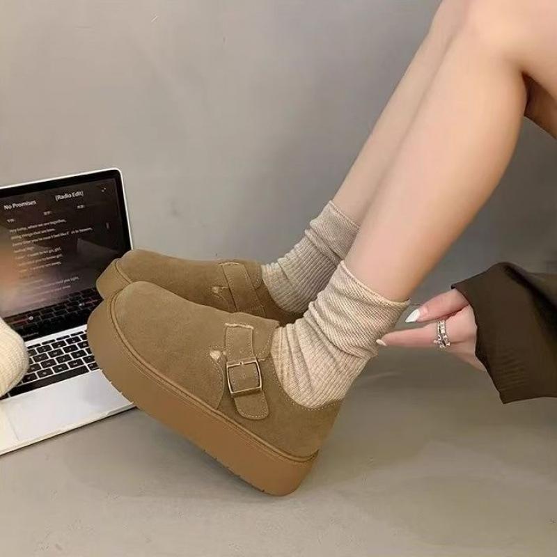 Muffin thick-soled all-inclusive snow boots 2025 autumn and winter new popular height increase versatile one-pedal loafer velvet cotton shoes
