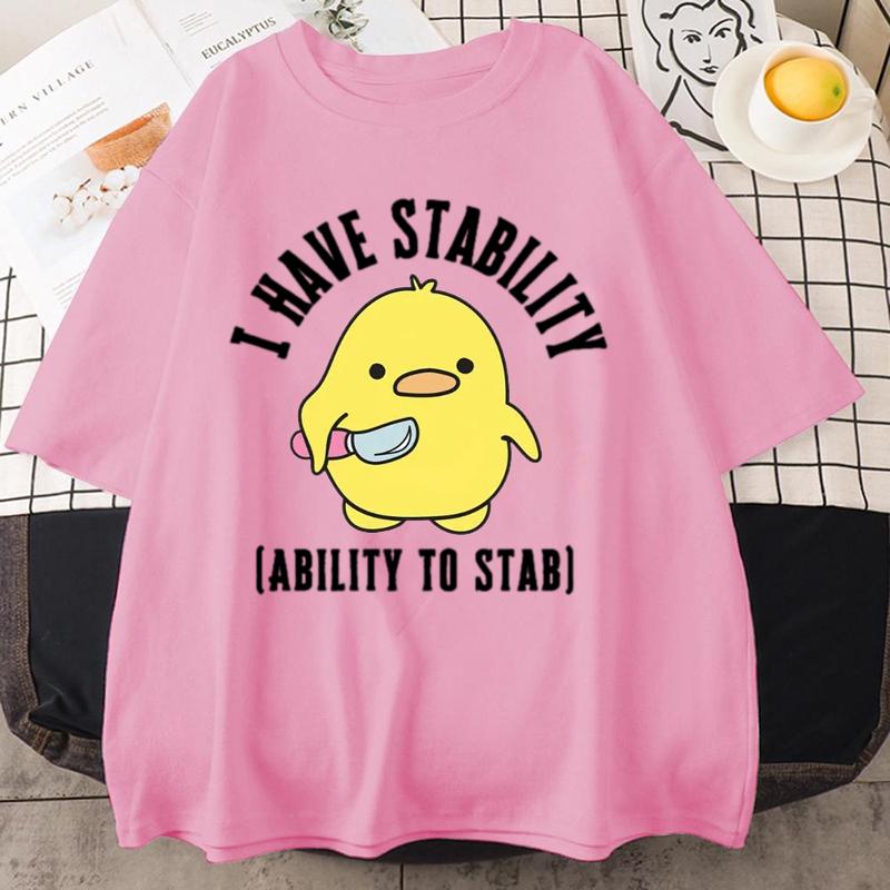 Nieuw Ik Heb Stabiliteit Vermogen Om Te Steken T-shirt Mannen Vrouwen Mode Eend Meme Grafische T-shirts Zacht Unisex Tee Tops Streetwear