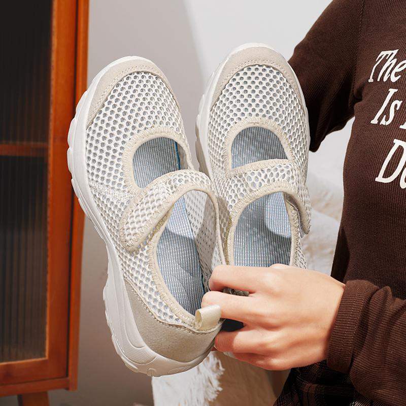 Platform Shoes Women's Summer Breathable Mesh Slip-On Shoes Lightweight Comfortable Walking Shoes Elderly Footwear Flat Heel