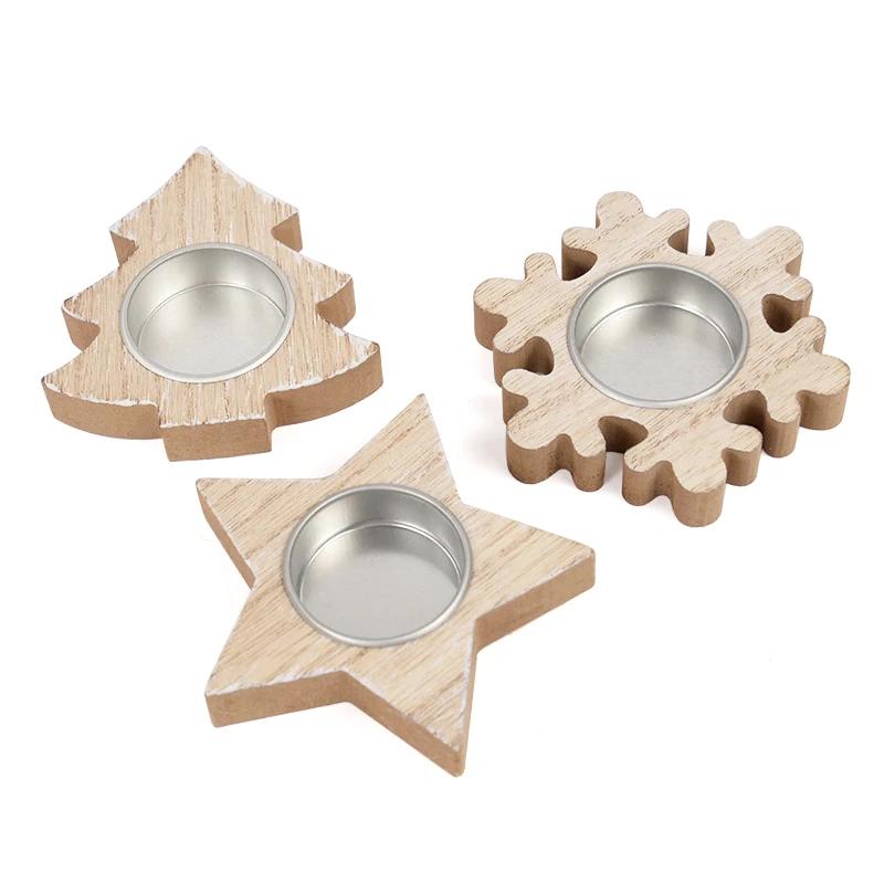Christmas Wooden Candle Holder Snowflake Xmas Tree Candlestick 2025 Christmas Home Table Decorations Ornament New Year Gift