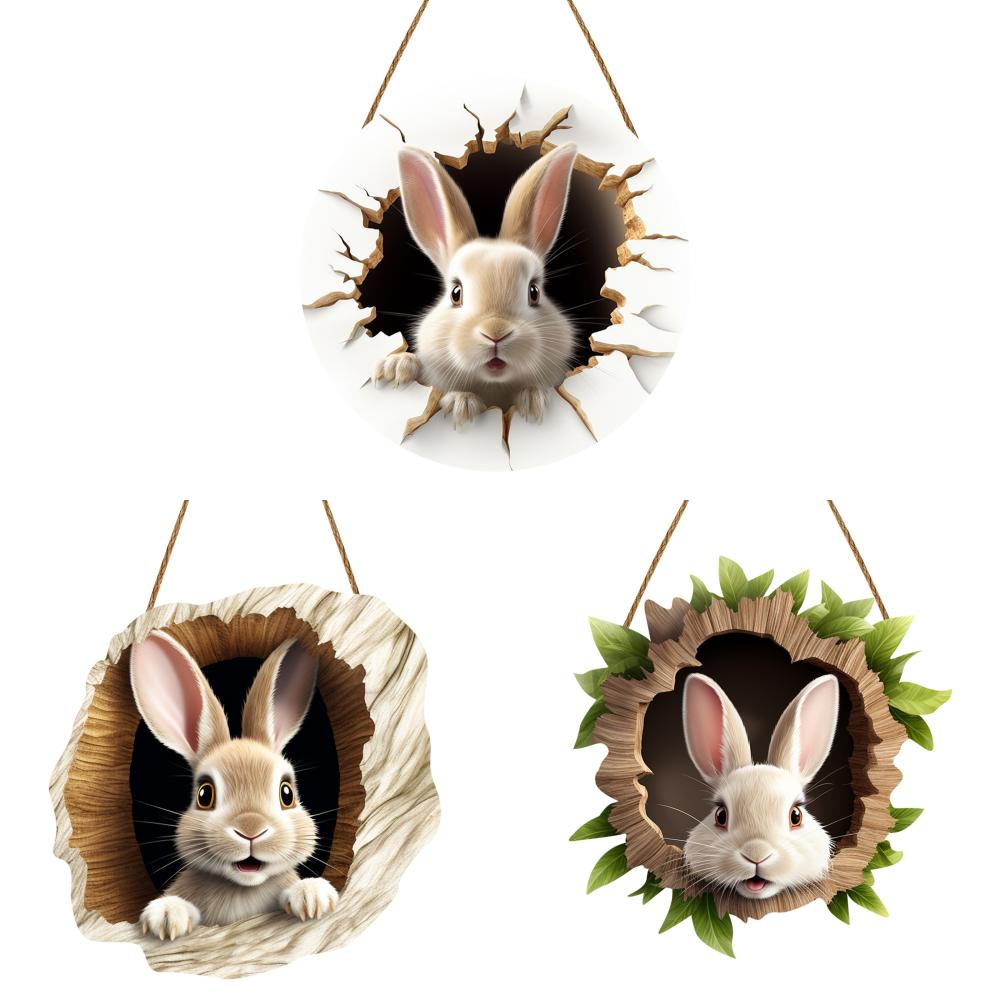 3/1 Set Easter Bunny Door Sign Pendant Decoration Wooden Hanging Spring Happy Rabbit Construction Door Easter Party Decor 2025