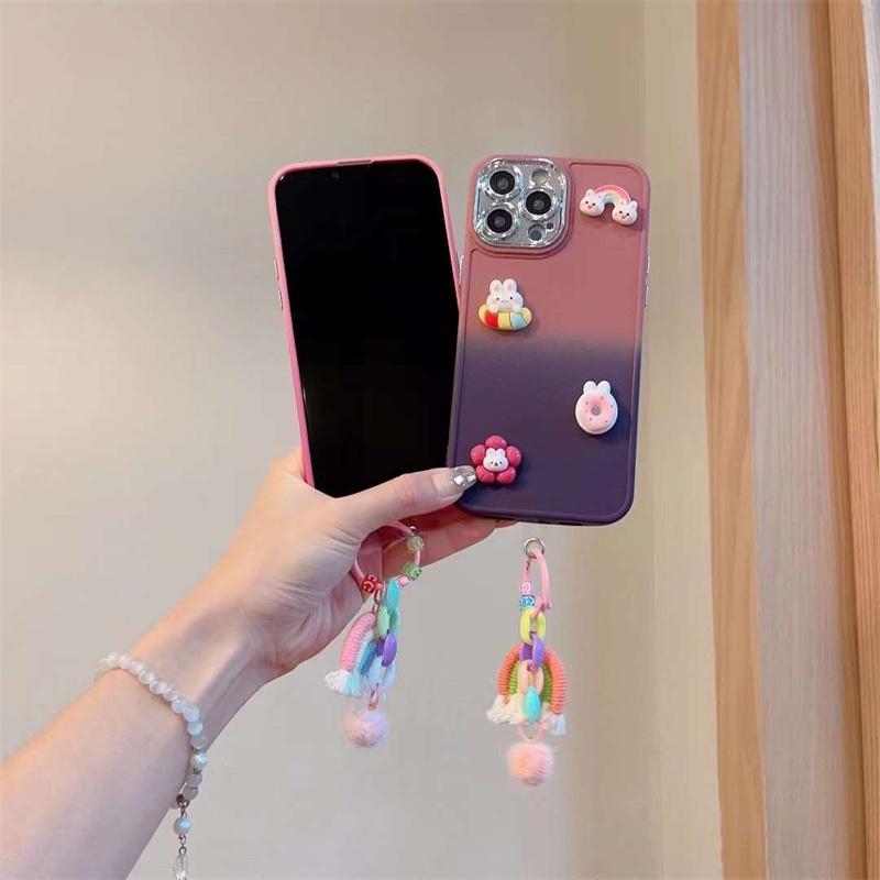 Fashion Cute Gradient 3D Rainbow Pendant Phone Case For iPhone 14 13 12 11 Pro Max X XS XR XS Max 8 7 Plus Soft Silicone Shockproof Cover