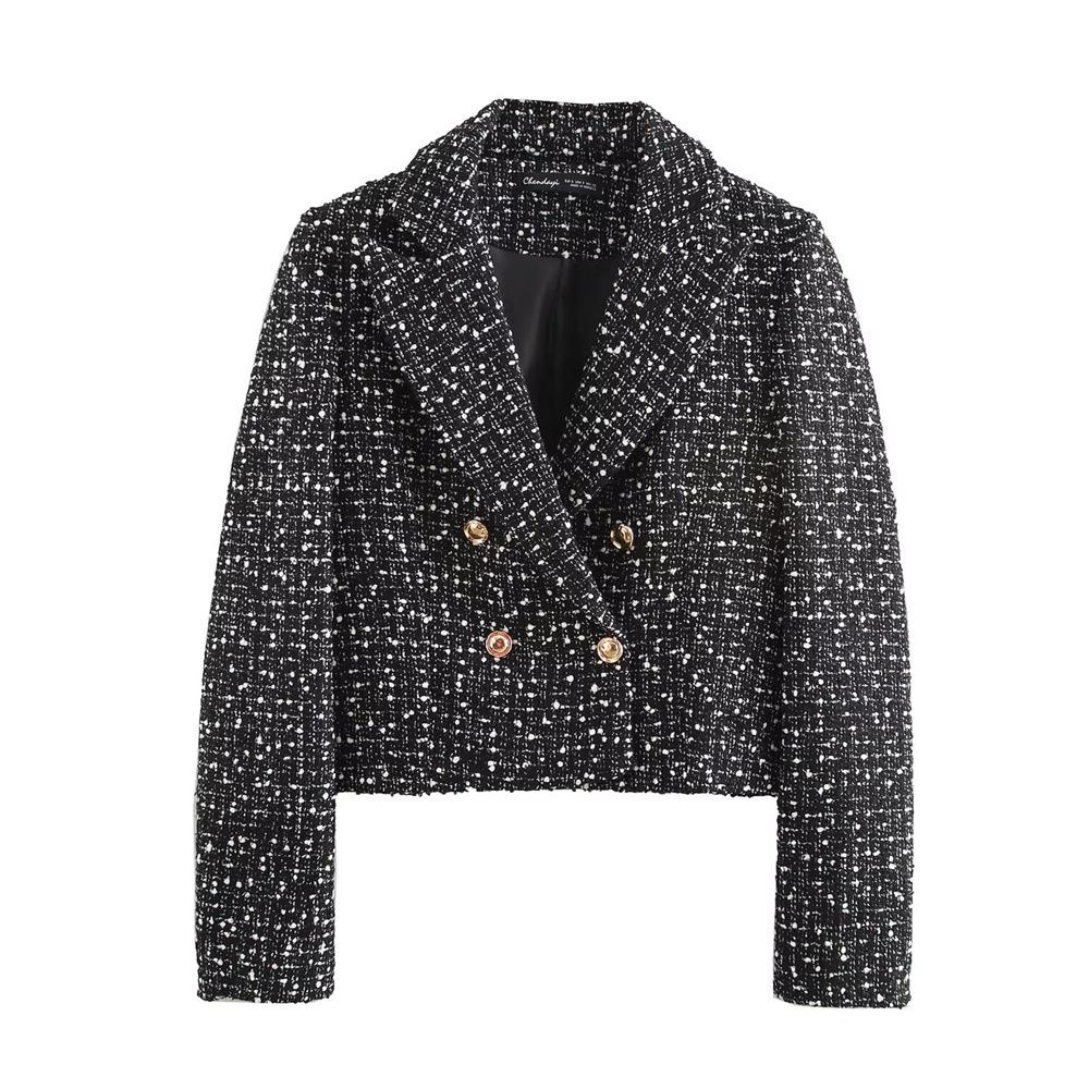 

Women s Double-Breasted Tweed Suit Jacket - 2024 Autumn/Winter Collection Extra Small