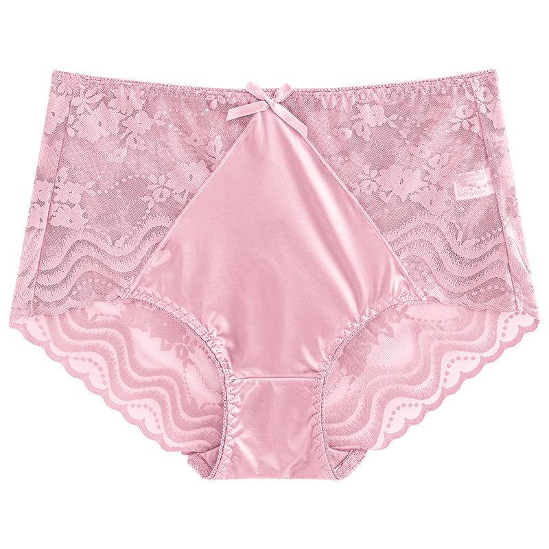 Big Size Lady Sexy Lace Hollow Bow Without Mark Pack Hip Lift Hip High Waist Triangle Briefs