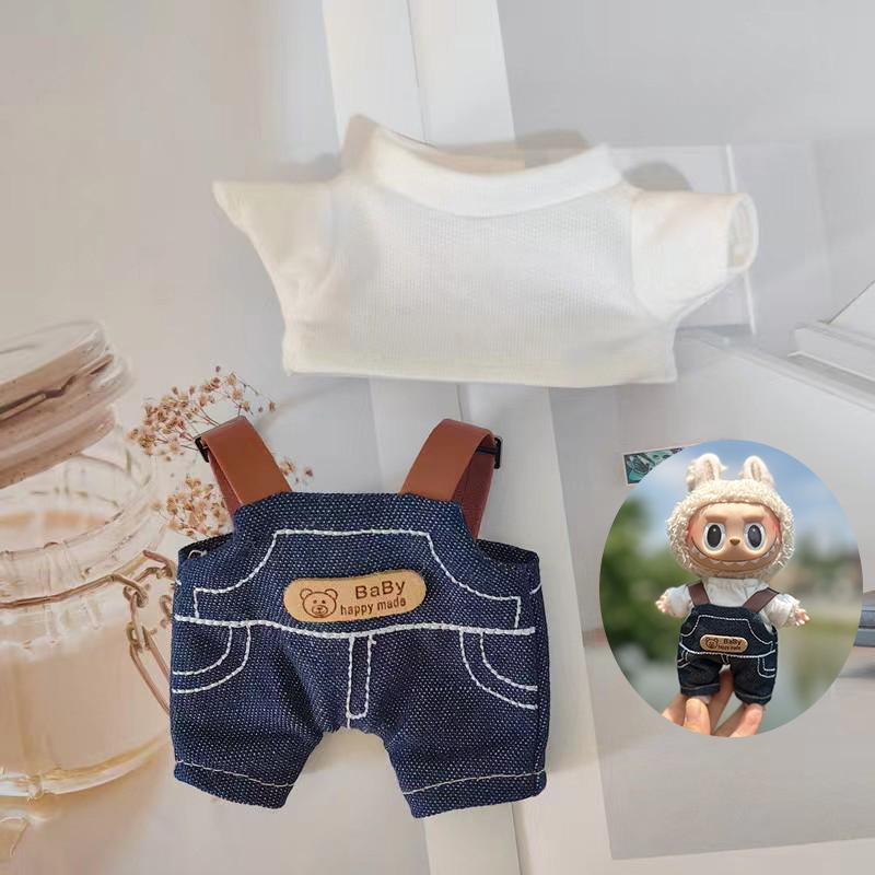 17Cm Labubu Doll Clothes T-Shirt Overalls Baby Pendant Clothes Suspender Pants Clothes Replacement Trend Gift