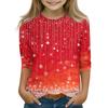 Christmas Day Print Tops For Youth Girls 4-11 Years Round Neck 3/4 Sleeves T-Shirts Trendy Tops Outfit Tees