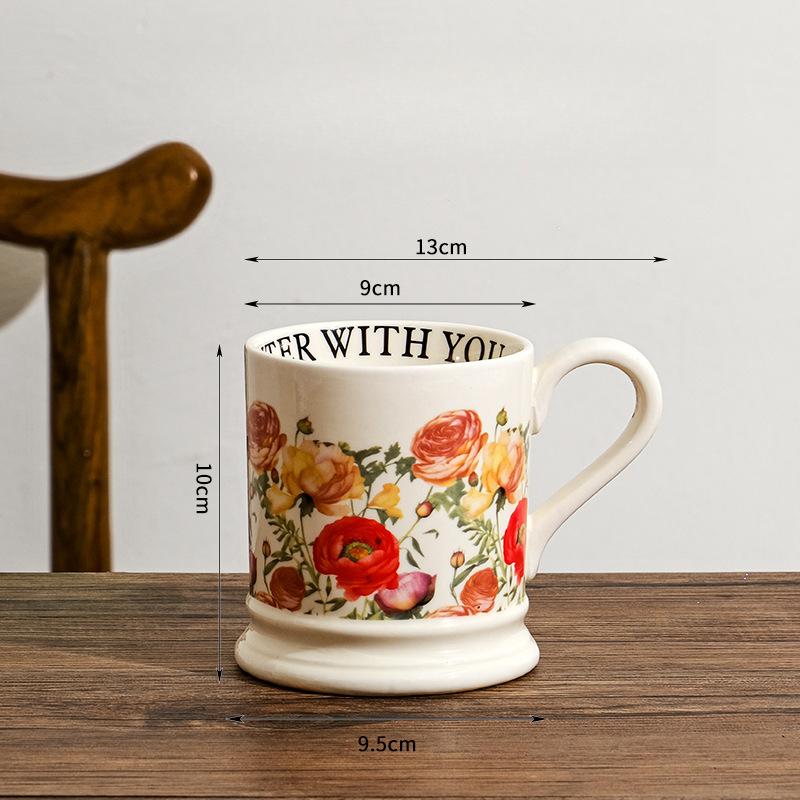 Taza Retro Original Hogar Cerámica Taza de Agua Oficina Gran Capacidad Creativa Taza de Pareja Floral Souvenir