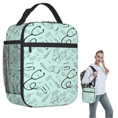 Kawaii Doctors Nurse Enfermera Doctor Pattern Insulated Lunch Bag for Women Children Portable Food Boxes Thermal Lunch Box Tote