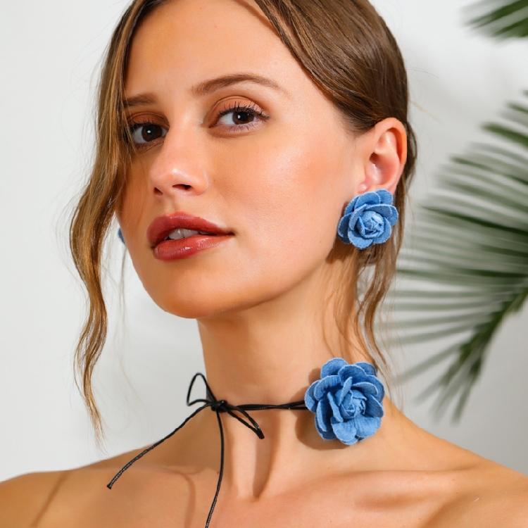 Statement Denims Blue Collar Bracelet Earrings Fashionable Jewelry Accessories Casual Party Wear Set for Women Girls