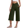 3er-Pack Damen Elastische Hohe Taille 3/4 Hose Lässige Passform Weite Capris Hosen mit Taschen